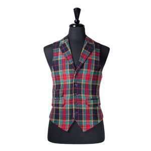 Mens Tartan Vest 40R Blue Red Teal Wool Plaid Waistcoat Formal Wedding Party